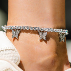 Butterfly Tennis Anklet - White Gold